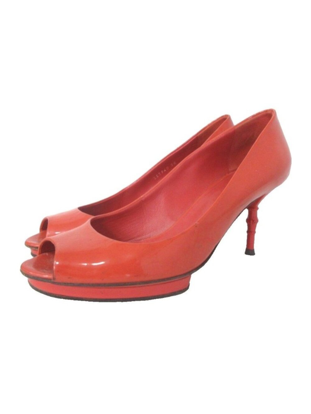 Gucci Pumps Shoes Open Toe Stiletto Heels Patent Salmon Pink